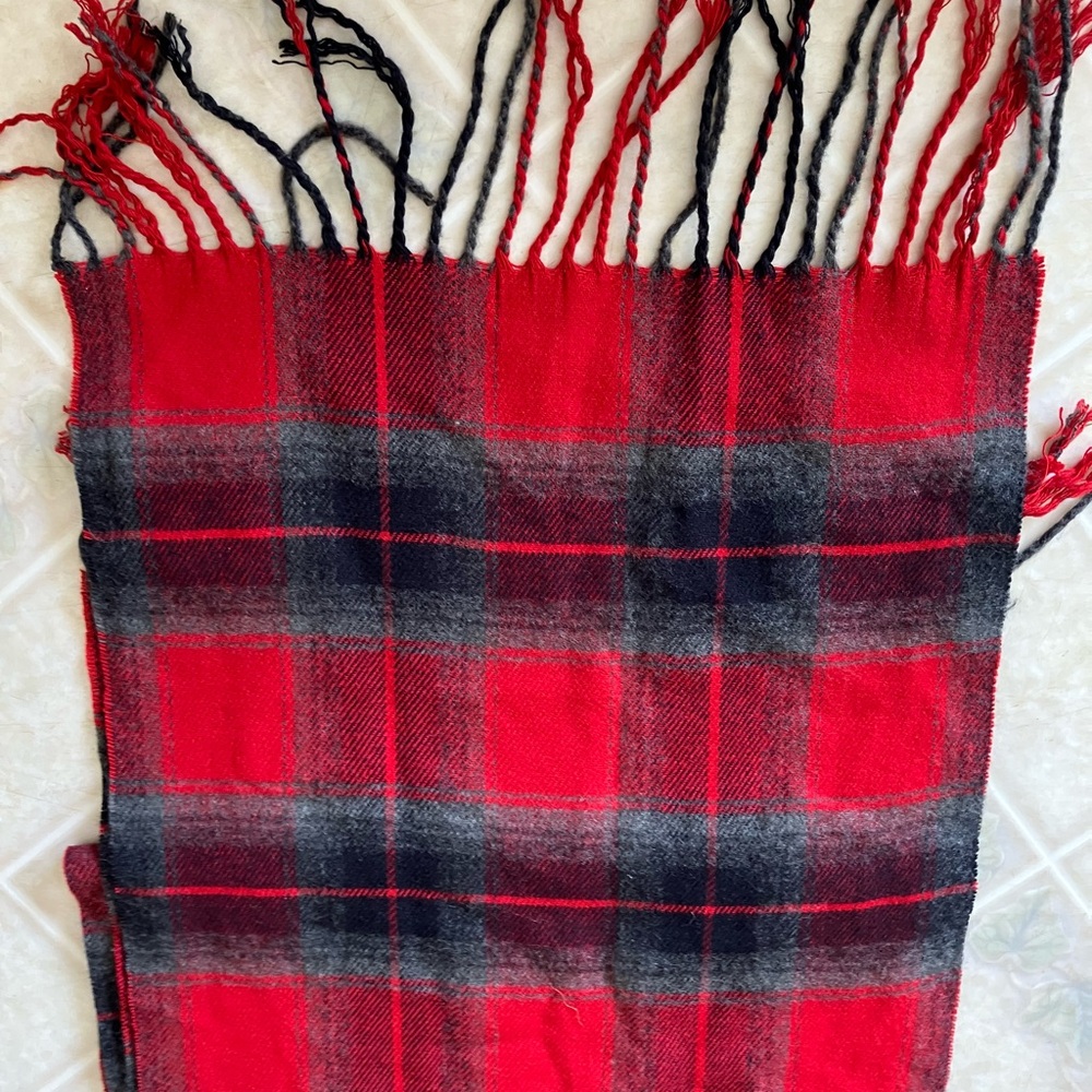 100%‎ cashmere Scottish Red Gray Plaid Tartan Scarf